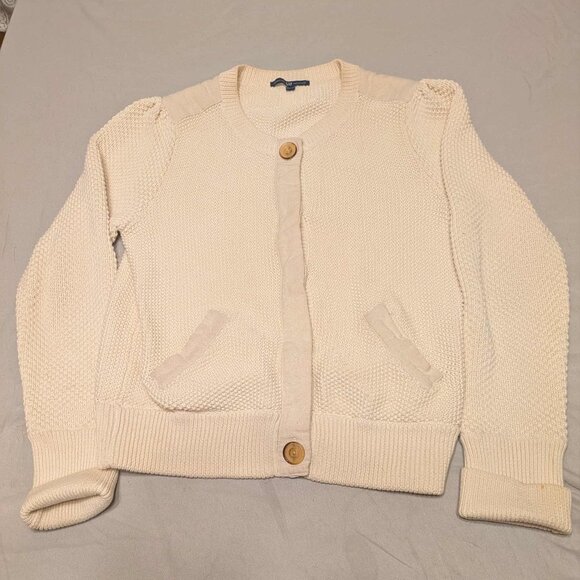 Gap Knitted 6 Button Cardigan Womens M Cream w/ Elastic Waist & Sleeves Cuffs - Picture 1 of 11